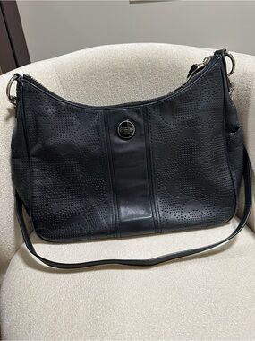 Coach House Check Black Perforated Leather Shoulder Bag Y2K